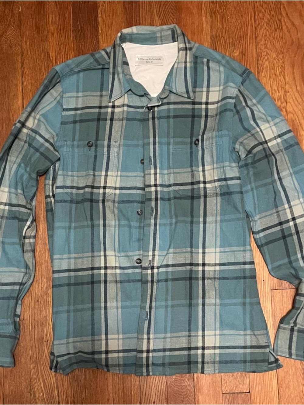 Officine Generale Blue Plaid Button-Down Shirt